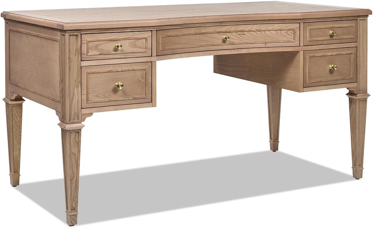 Pemberly Row Gold Accent 5-Drawer Wood Executive Desk Natural Brown Wood