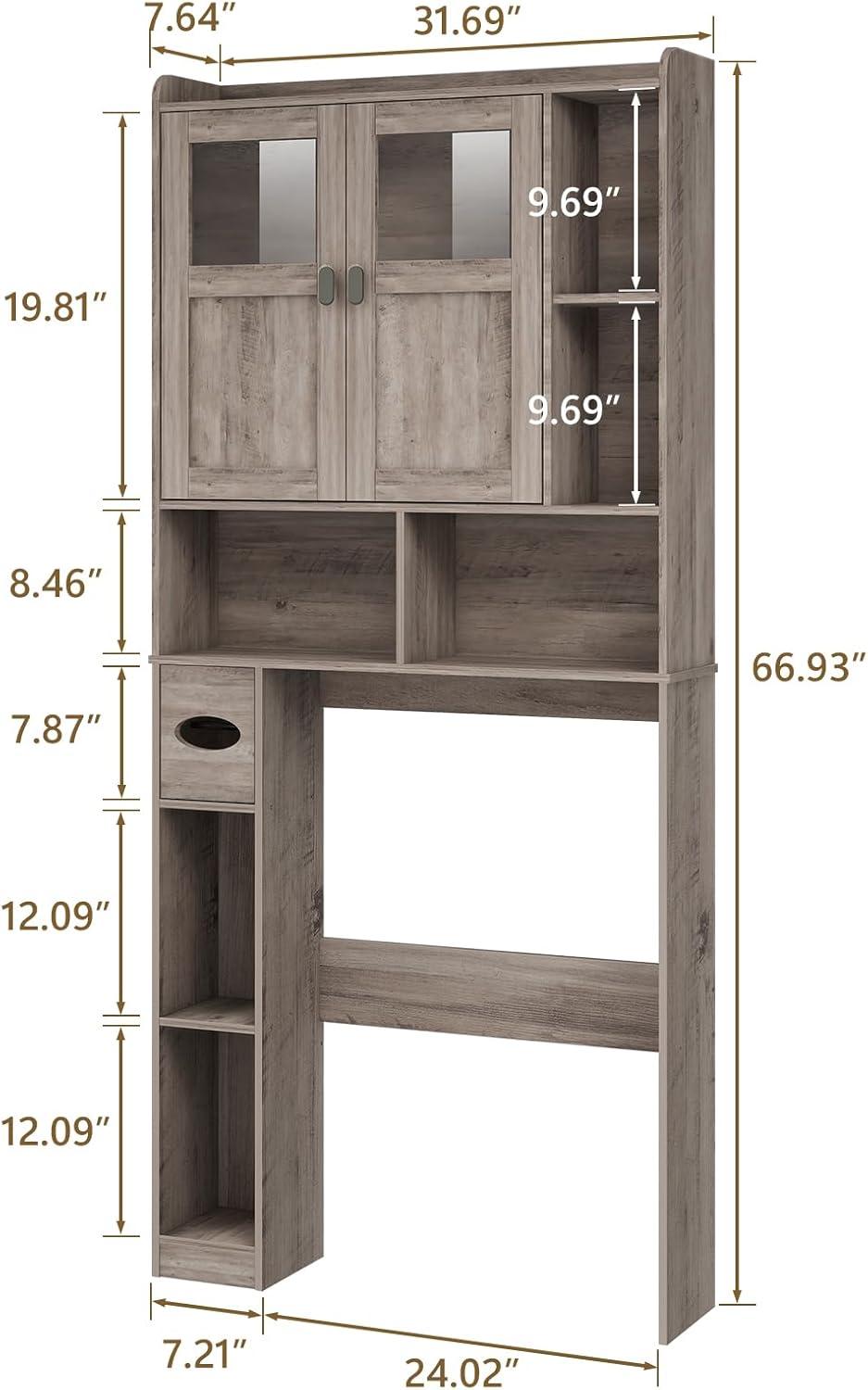 Bathroom Shelf Over Toilet with Glass Doors and Adjustable Shelves
