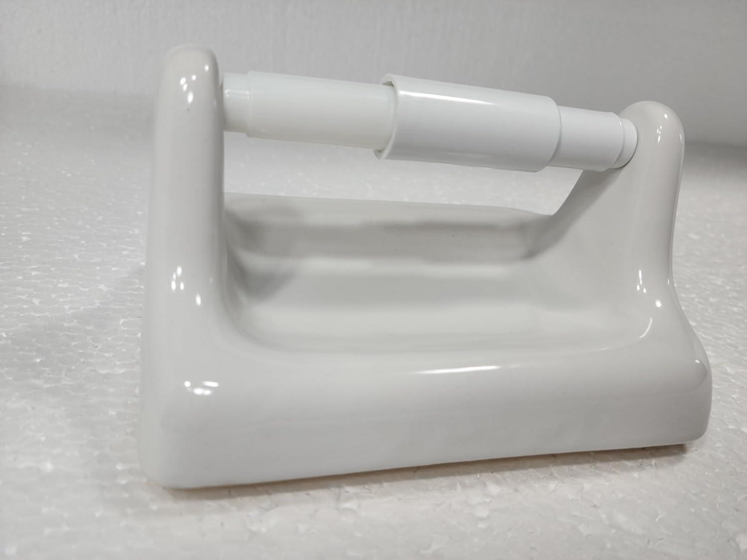 DALTILE Snow White Ceramic TP Toilet Paper Holder Wall Mount Thinset Installation Vintage Mid Century Modern Retro, BA1020T