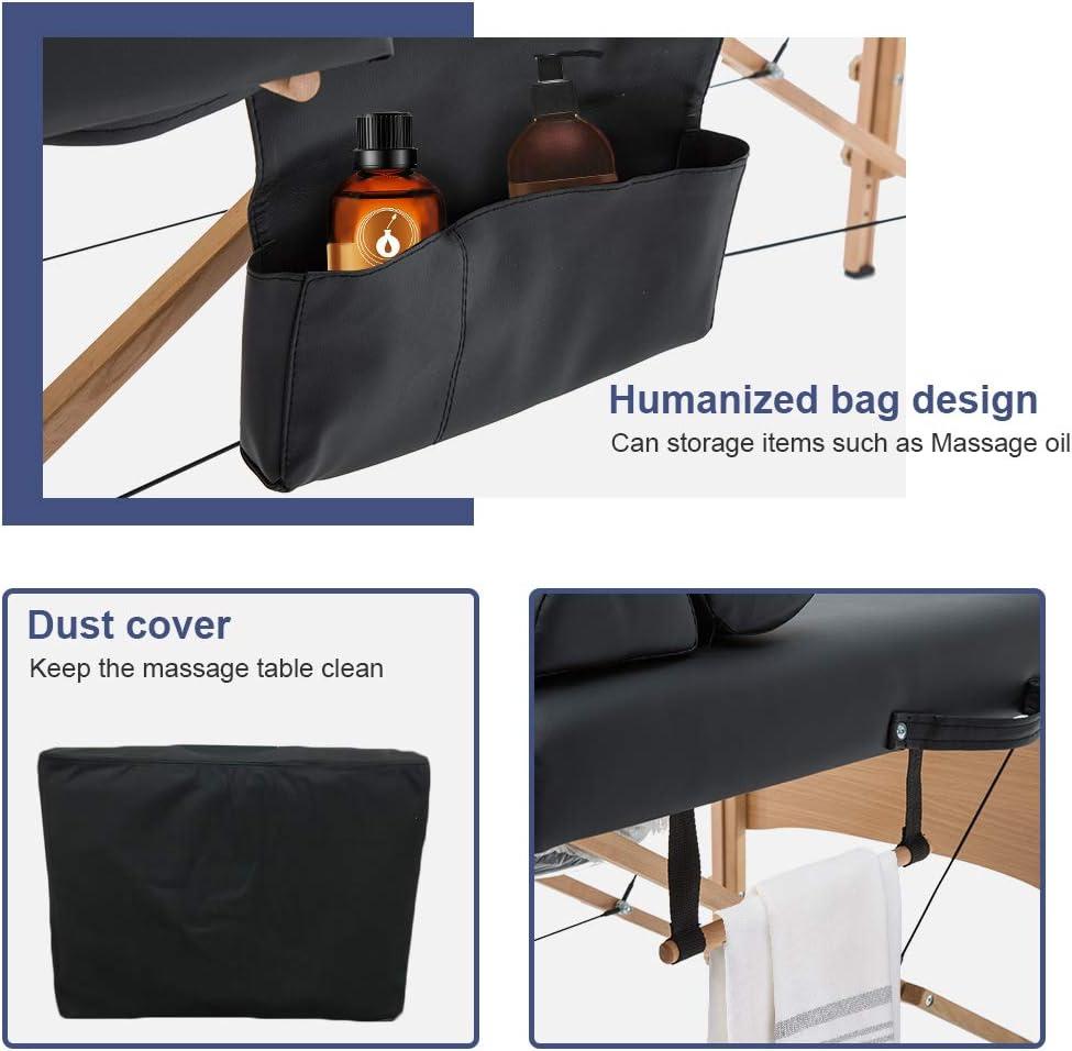 FDW Massage Table 73 Inch Heigh Adjustable 2 Fold Portable Massage Table W/Sheet Cradle Cover 2 Bolster Hanger Facial Salon Tattoo Bed (Black)