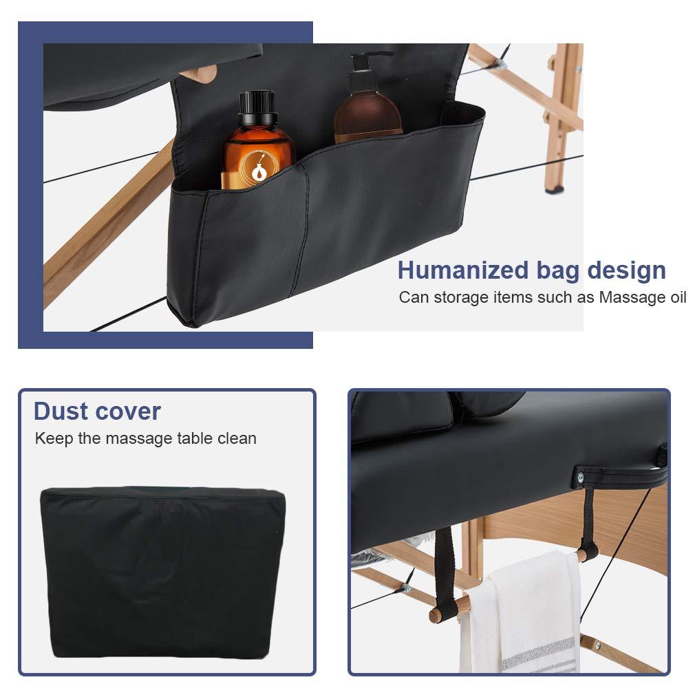 FDW Massage Table 73 Inch Heigh Adjustable 2 Fold Portable Massage Table W/Sheet Cradle Cover 2 Bolster Hanger Facial Salon Tattoo Bed (Black)