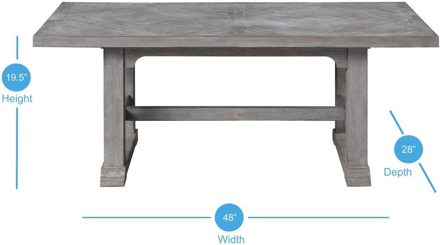 Dove Gray Rectangular Wood Coffee Table with Diamond Inlay