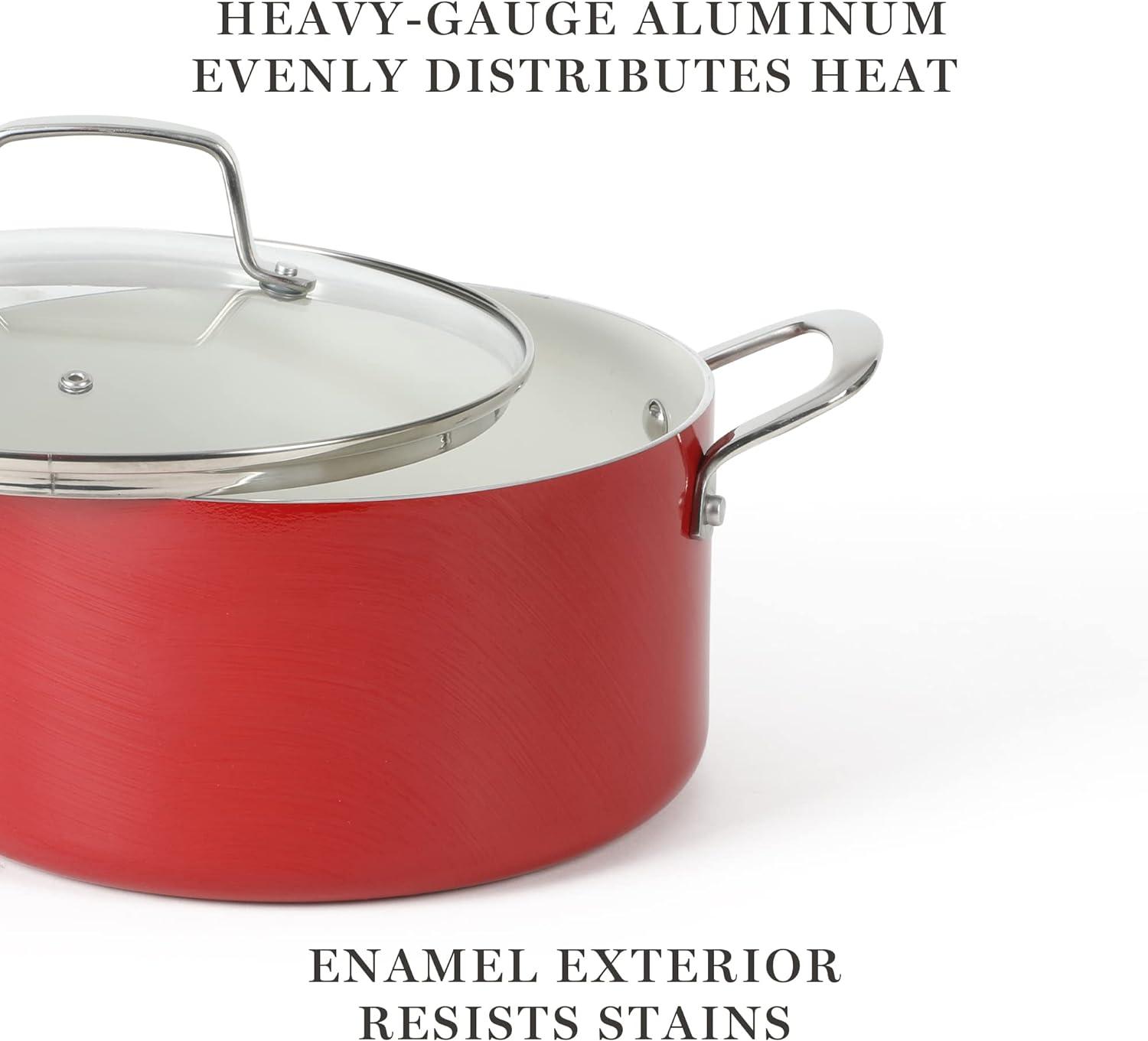 Red 10-Piece Aluminum Ceramic Nonstick Cookware Set