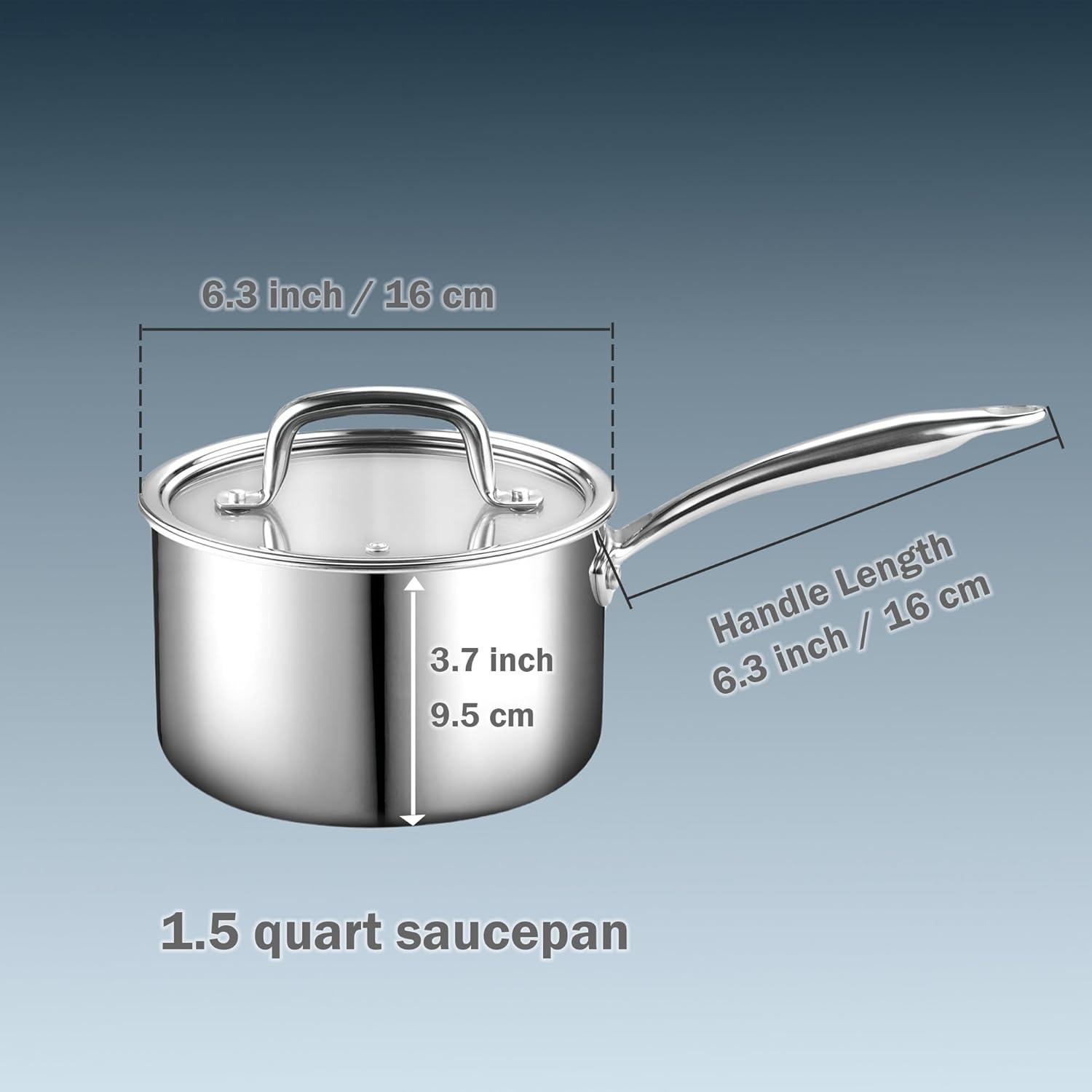 1.5 Quart Stainless Steel Saucepan with Glass Lid