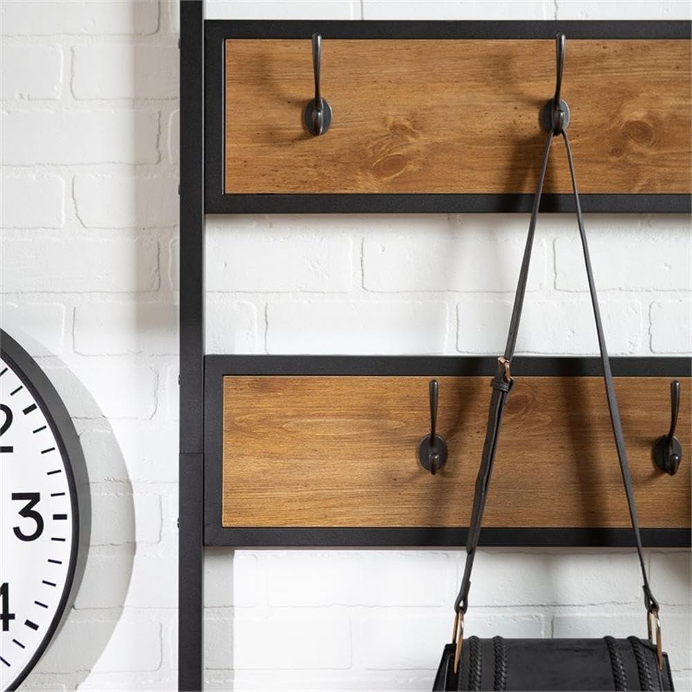Walker Edison Industrial Hall Tree with Bench and Coat Hooks, Barnwood