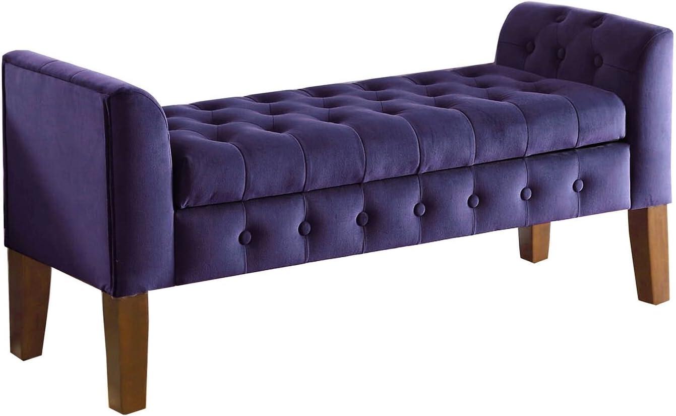 HomePop Velvet Tufted Storage Bench and Settee, 50"W x 18"D x 23"H, Purple