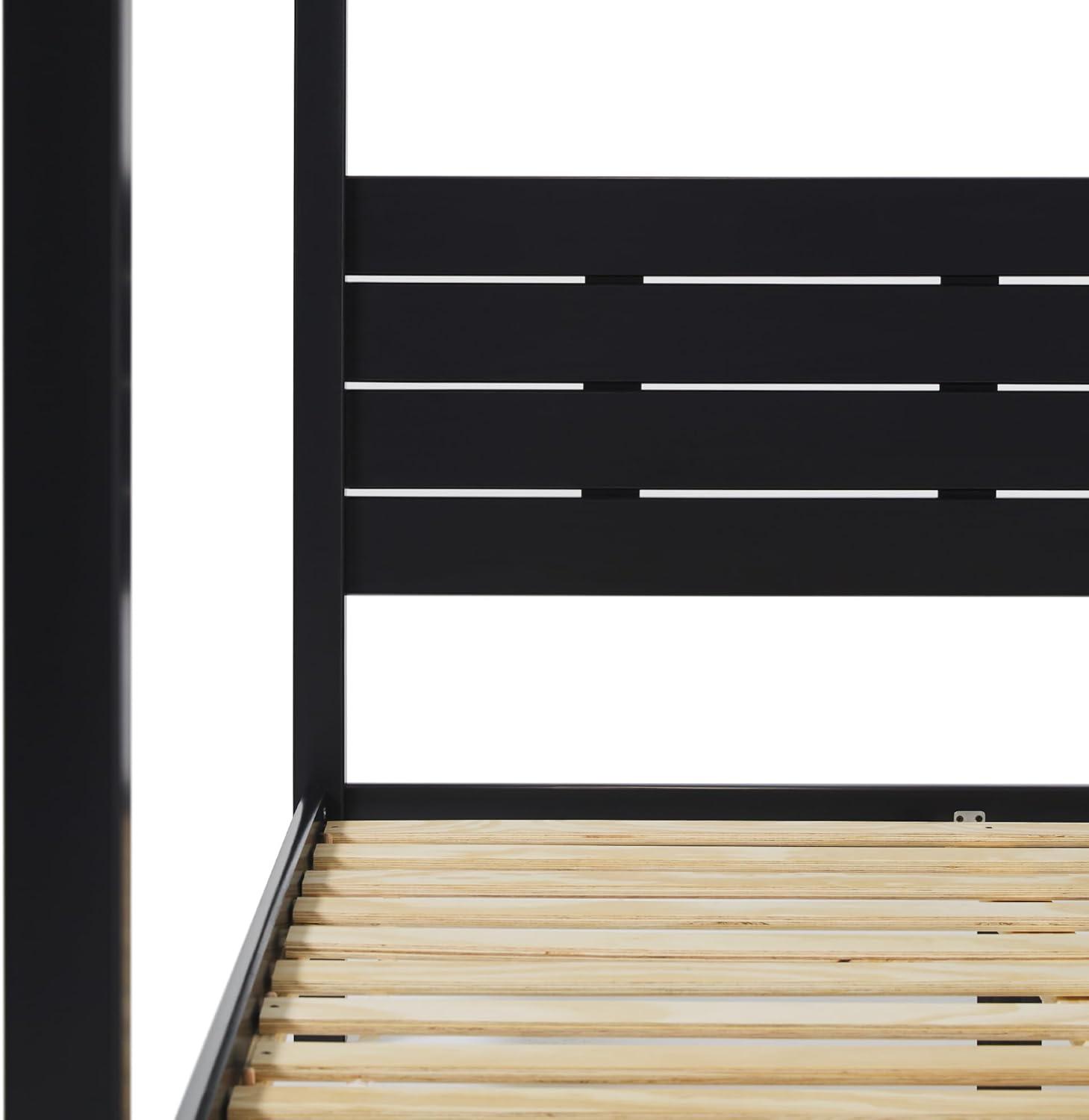 Walker Edison Minimalist Solid Wood Canopy Full Bed, Black
