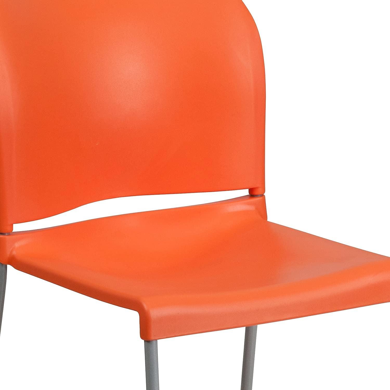 Flash Furniture HERCULES Series 880 lb. Capacity Orange Full Back Contoured Stack Chair with Gray Powder Coated Sled Base