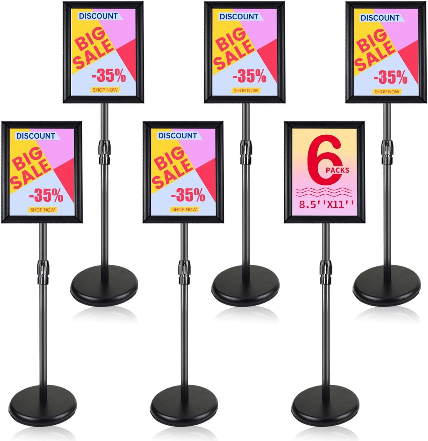 Adjustable Sign Holder Stand 8.5x11 inch,Pedestal Floor Signage Standing Holder with Heavy Duty Base, Aluminum Snap Open Frame Display for Business Restaurant, Mall,Schools-1 Pack