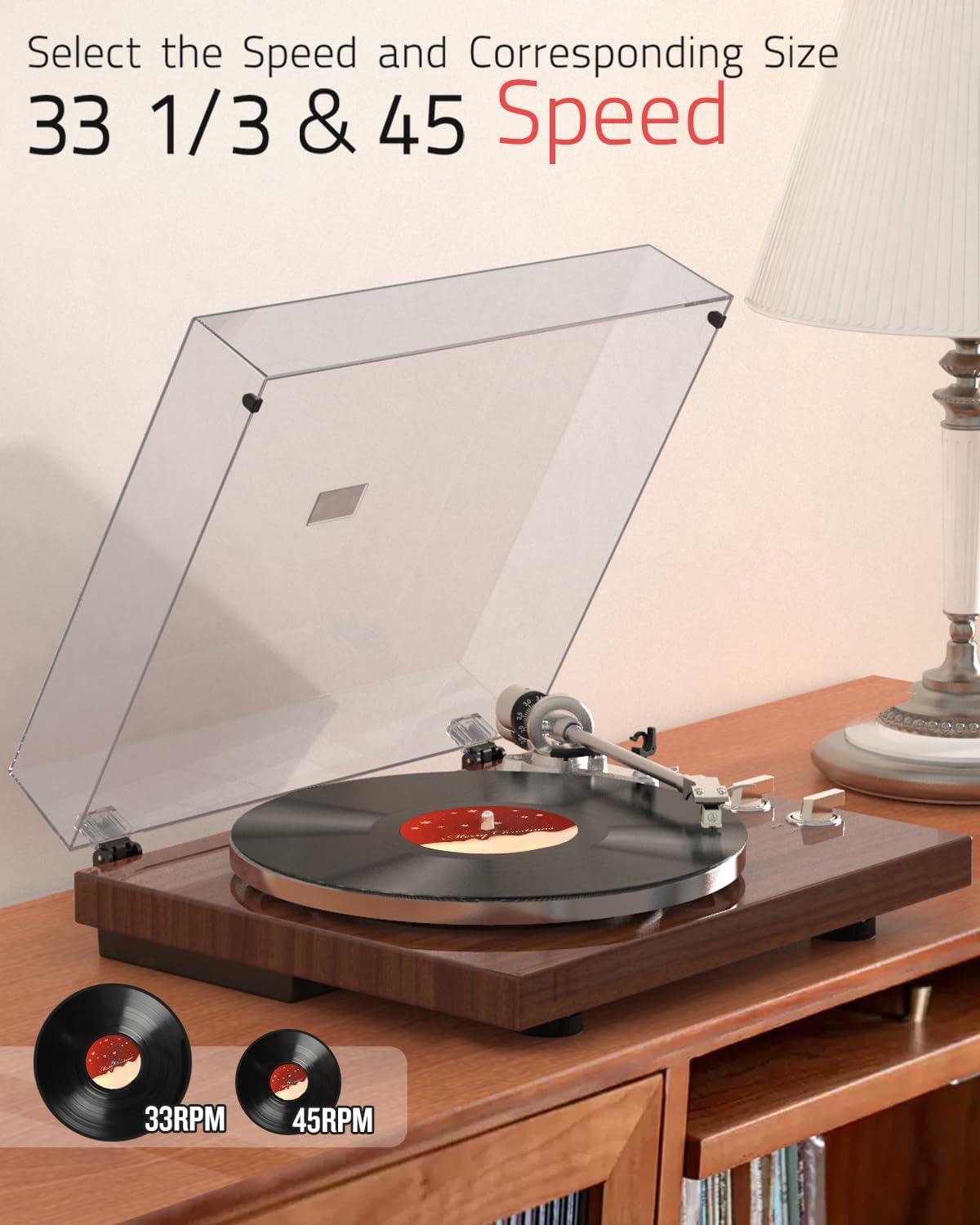 Turntables Record Player with Wireless Output Connectivity Vinyl Player Belt-Drive Support 33 45 RPM Speed Phono Line USB Digital to PC Recording with Advanced MM Cartridge ATN3600L Light Brown