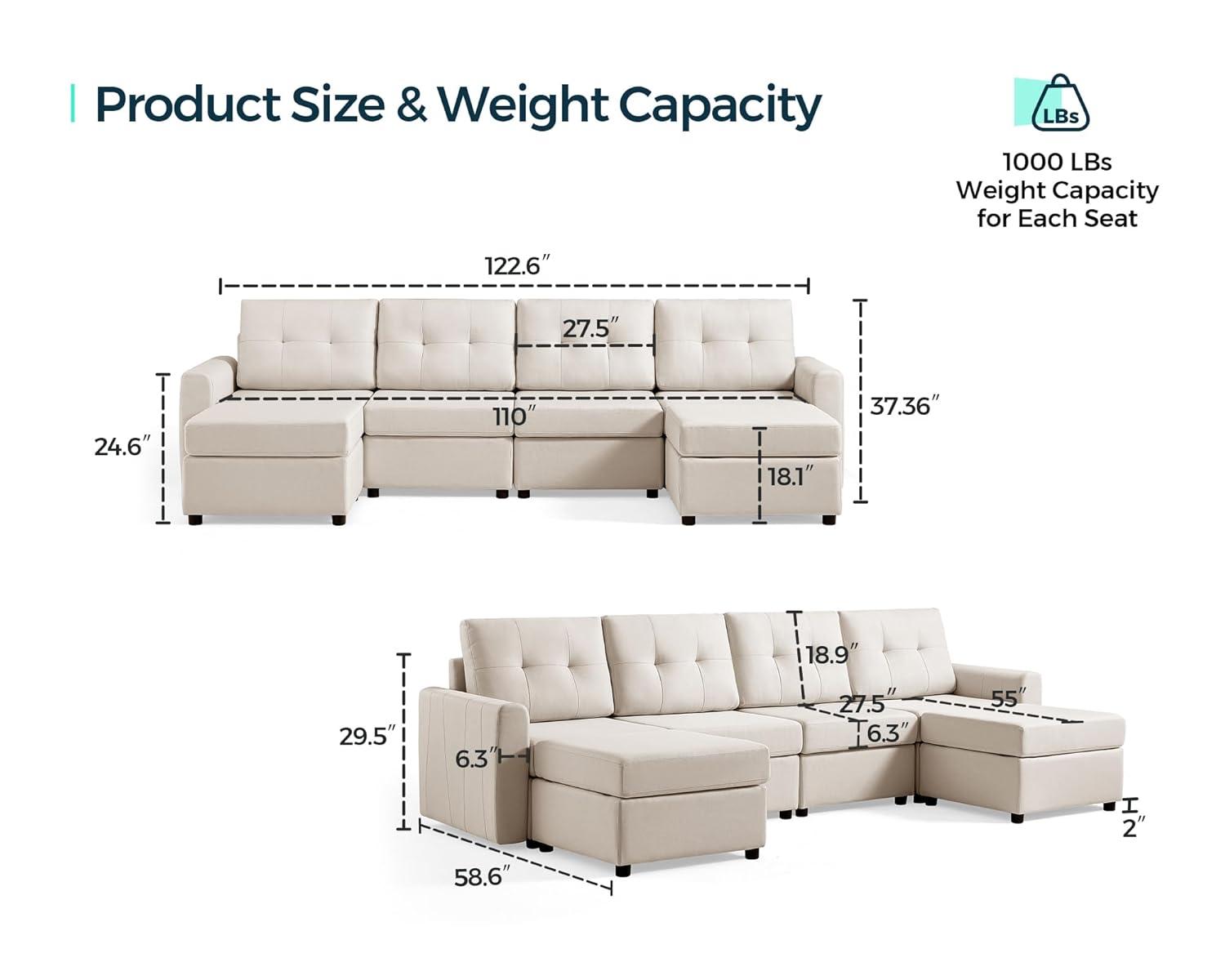 LINSY HOME Oversized Modular Cloud Sectional Sofa, RUBIK III 7 Seat Storage Couches and Sofas, Sectional Couches for Living Room with Reversible Chaises, Beige