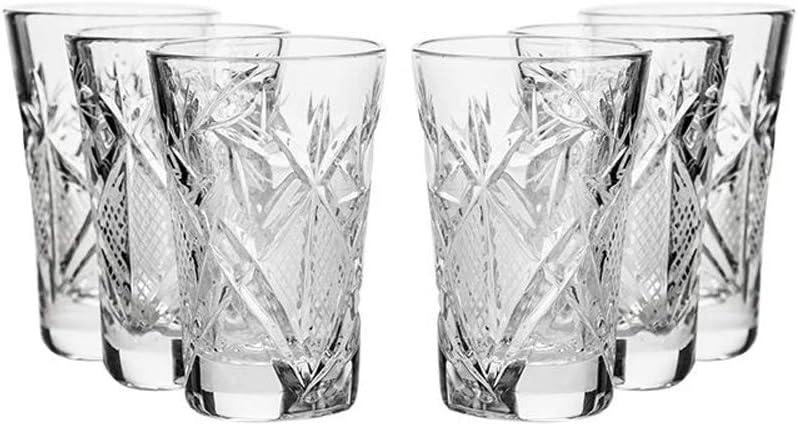 SET of 6 Russian CUT Crystal Shot Glasses 35ml Hand Made