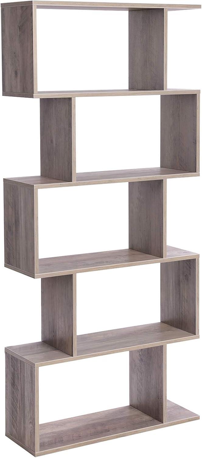 Greige 5-Tier Wooden Freestanding Bookcase and Room Divider