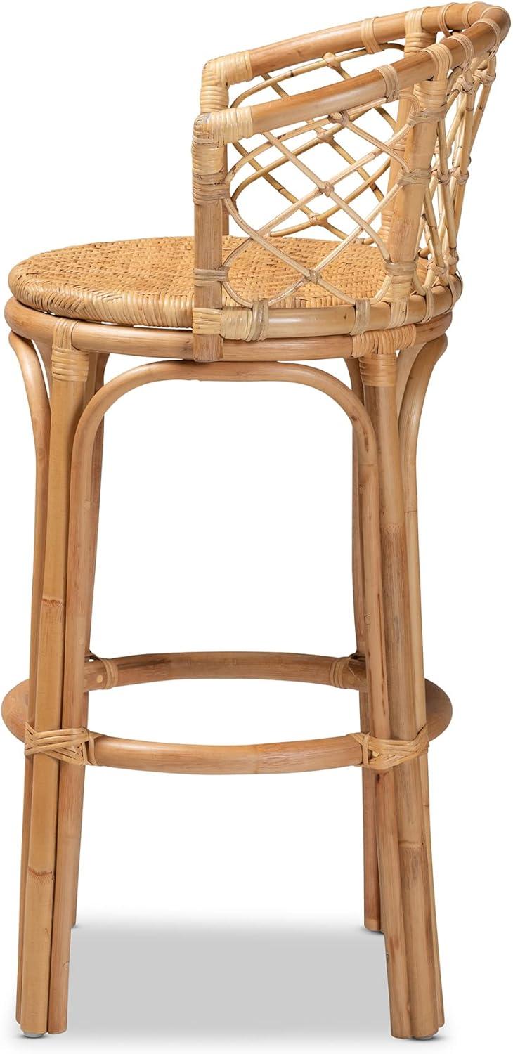 Natural Brown Rattan Bar Stool with Ergonomic Footrest