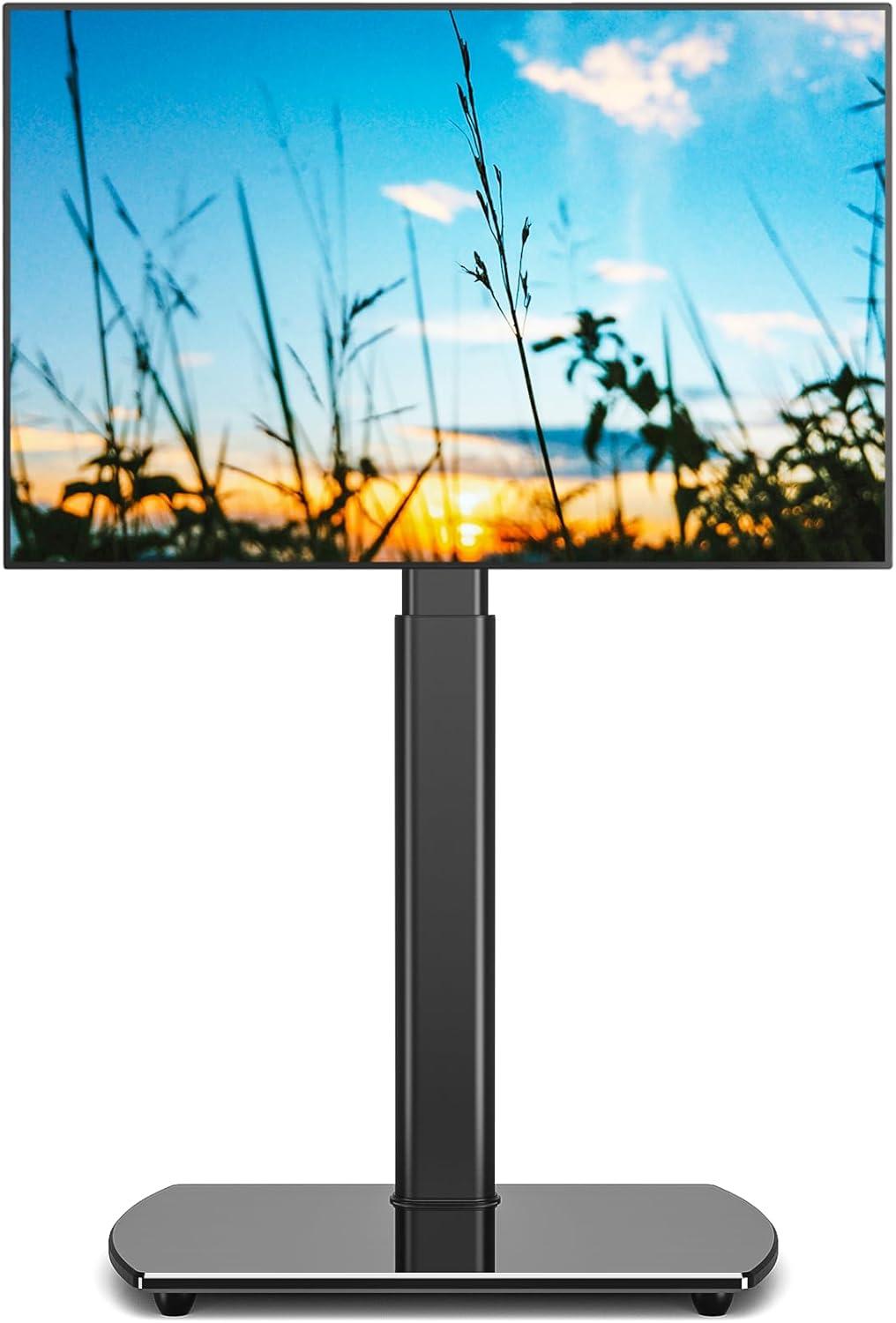 YOMT Universal TV Floor Stand with Mount for 27-70 Inch LCD LED OLED TVs, Swivel Height Adjustable Tall TV Stand, Space Saving Design for Corner Bedroom Living Room, Black