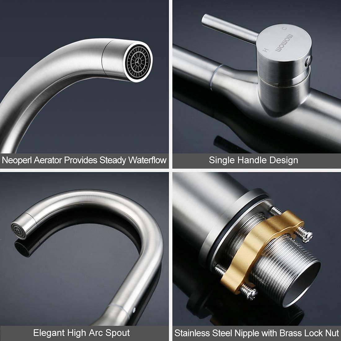 Wowow Kitchen Faucet Stainless Steel Brushed Nickel Bar Faucet Single Handle Kitchen Sink Faucets