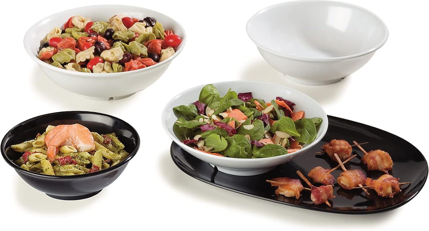 White Round Melamine Footed Serving Bowl, 36 Ounces