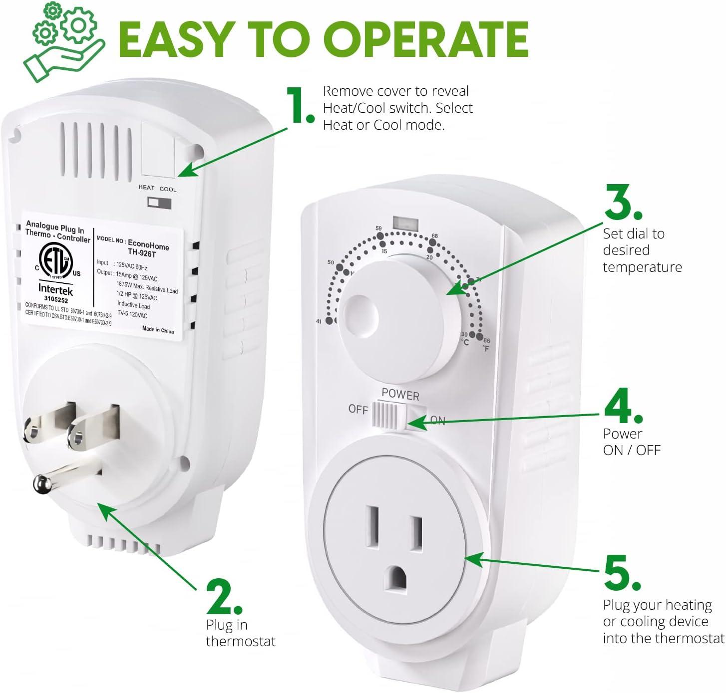 Econohome  Adjustable Thermostat - Plugin Heating & Cooling