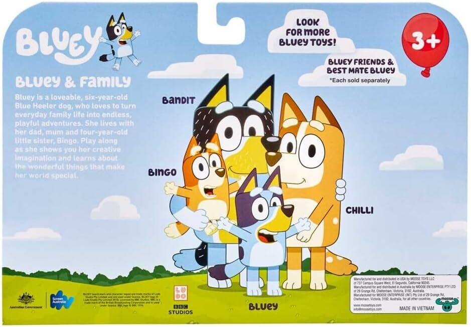 Bluey Family Figure 4-Pack, with Mum Dad Bingo Bluey, Ages 3+, Toddler Toys