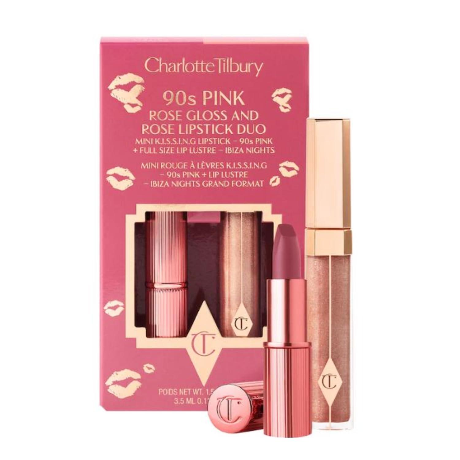 CHARLOTTE TILBURY 90s Pink Rose Gloss and Rose Lipstick Duo - 90s Pink K.I.S.S.I.N.G Lipstick and Ibiza Nights Lip Lustre