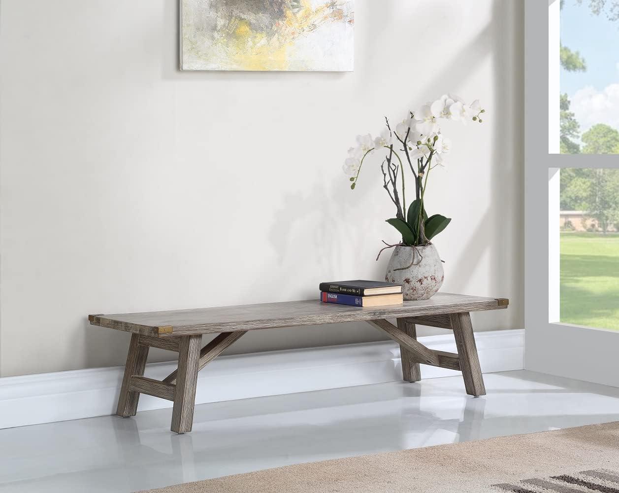 Mid-Century Modern Acacia Wood Plant Accent Table in Light Barnwood