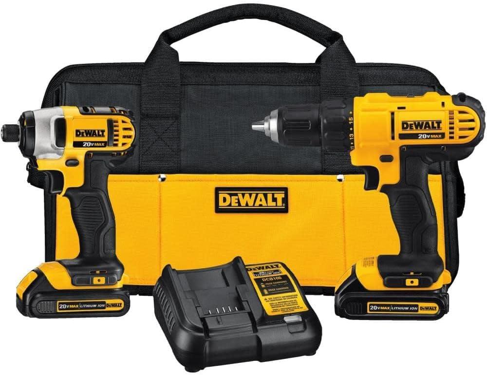 DEWALT - Brush 20V MAX Cordless Drill Combo Kit, 2-Tool (DCK240C2) Yellow/Black Drill Driver/Impact Combo Kit