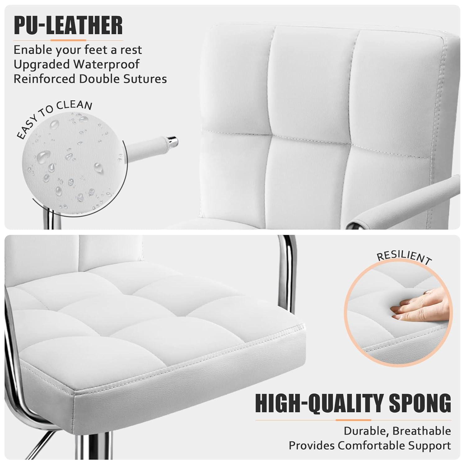 Luxvie Bar Stools Set of 2 with Back and Arms Swivel Bar Chairs Counter Height Barstools Adjustable Bar Chair for Home and Kitchen Counter(White/Silver, 2pcs)