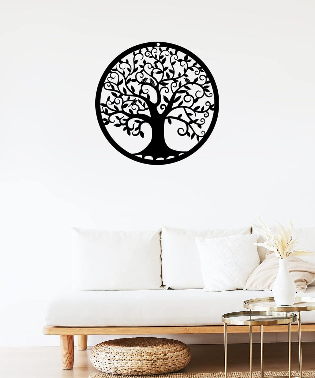 RESACO Tree of Life Wall Art Metal Tree Life Wall Decor Family Tree Wall Plaque 11 Inches Tree of Life Wall Hanging for Bathroom Kitchen Living Room Bedroom Indoor Outdoor（Black）