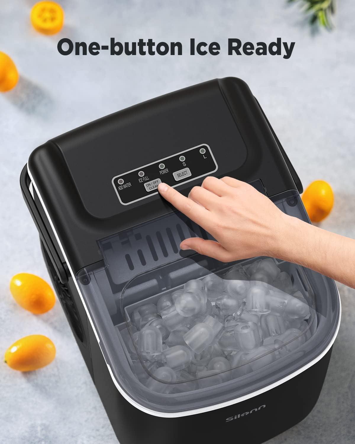 Silonn Black Portable Countertop Ice Maker with Scoop and Basket