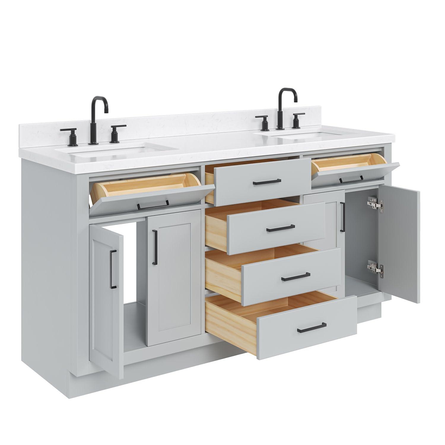 Wildon Home® Tidworth 66'' Solid Wood Double Bathroom Vanity with 1.5'' Carrara Quartz Top, Rectangular Sinks