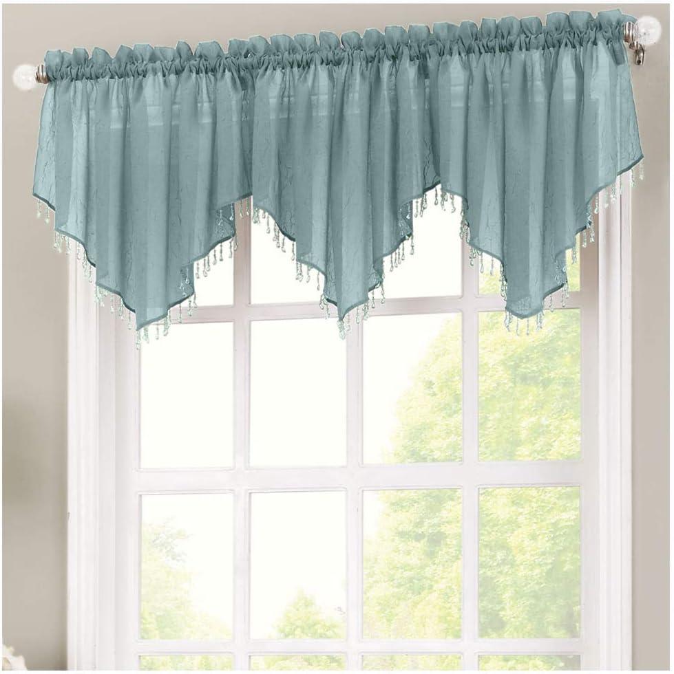 51"x24" Sheer Blue Crushed Voile Beaded Rod Pocket Valance