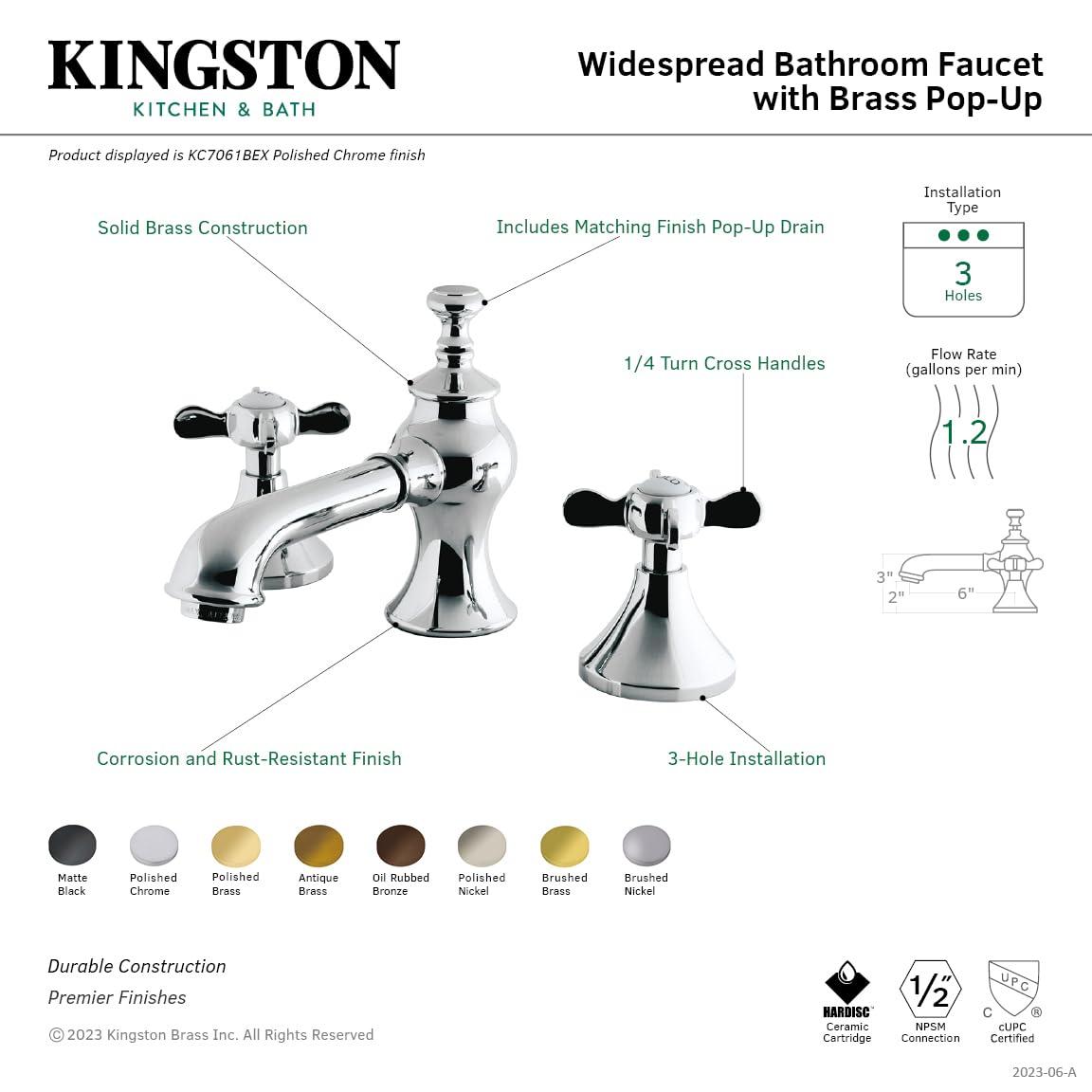 Kingston Brass Essex Two-Handle 3-Hole Deck Mount Widespread Bathroom Faucet with Brass Pop-Up Drain