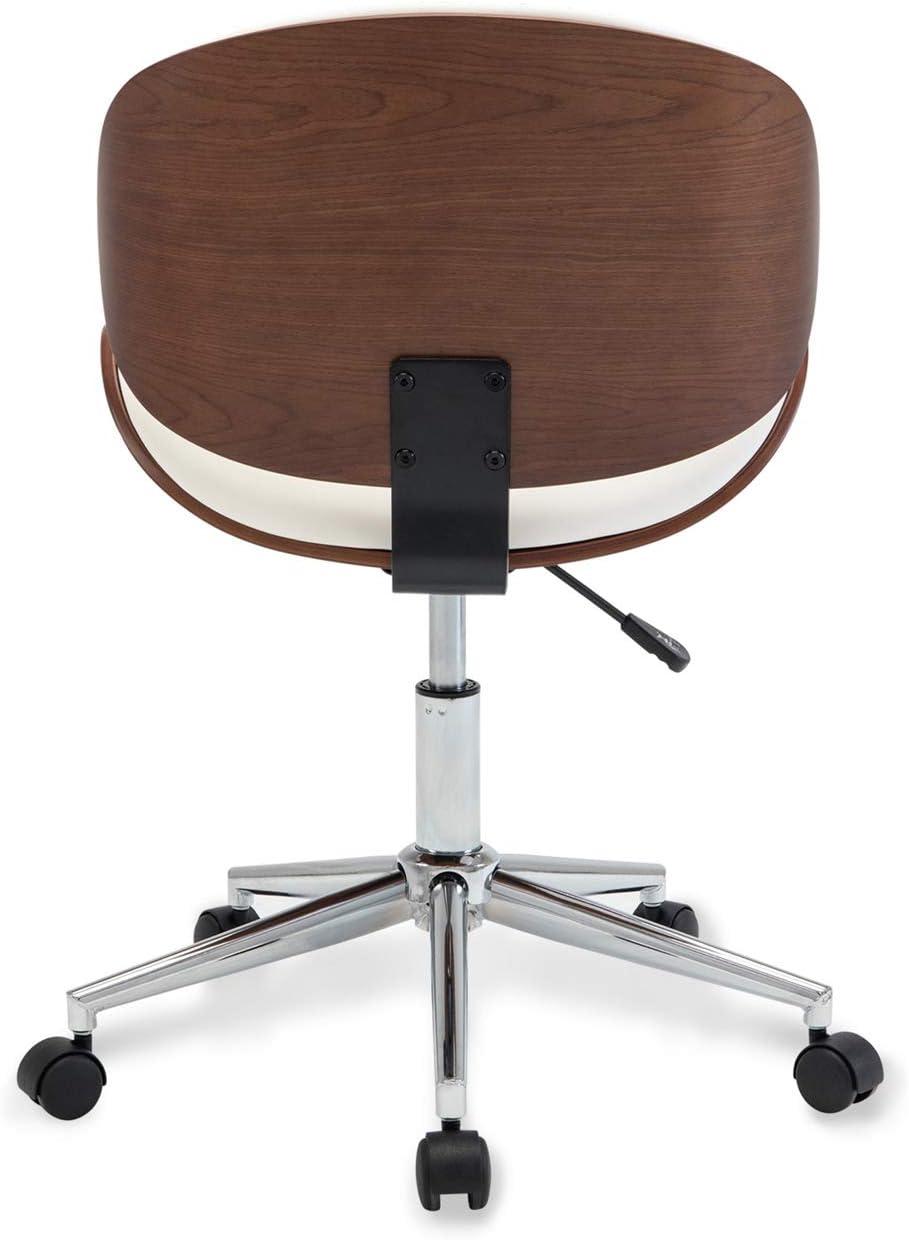 BELLEZE Mid-Century Walnut Bent Plywood and White Finish Adjustable Swivel Accent Desk Chair