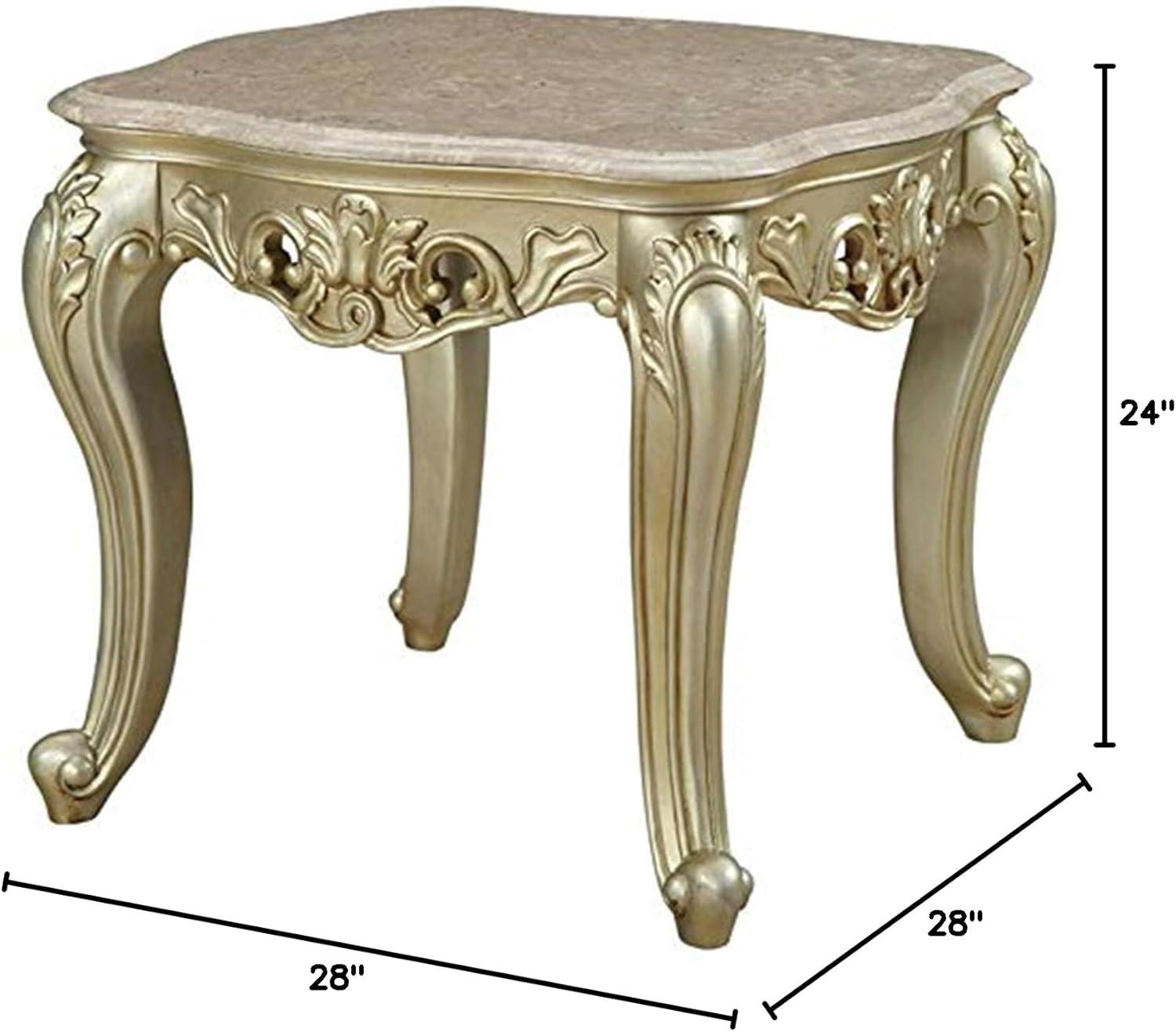 HomeStock End Table W/Marble Top, Marble & Baroque Bliss White