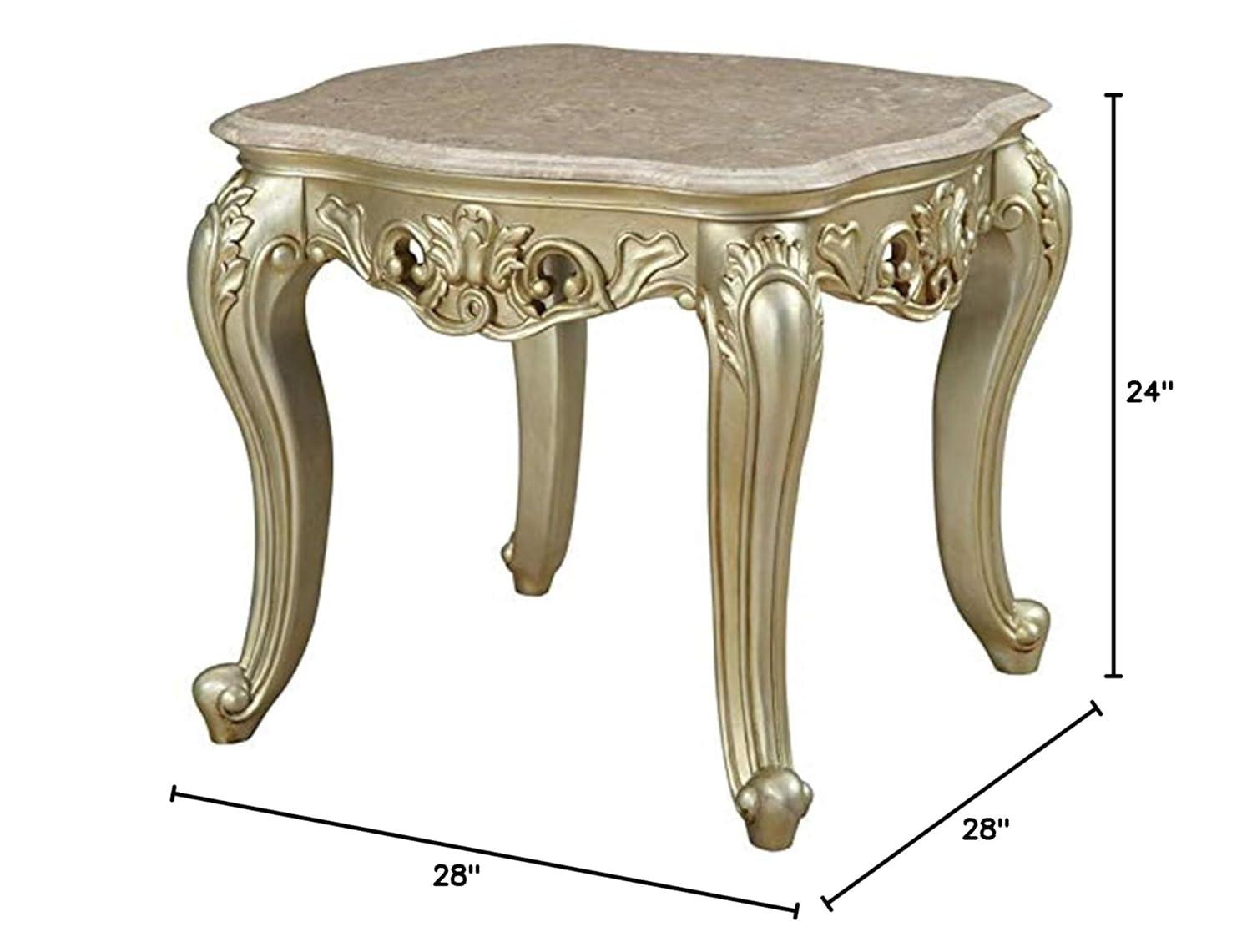 HomeStock End Table W/Marble Top, Marble & Baroque Bliss White