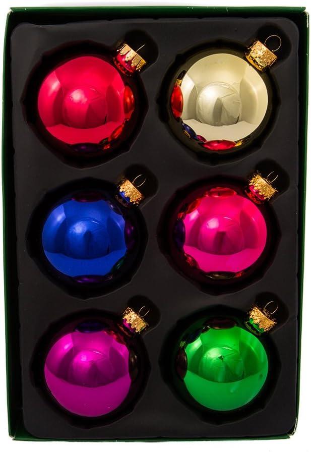 Kurt Adler Hanging Glass Ball Ornaments, Multicolored, 65mm, 6-Piece Set