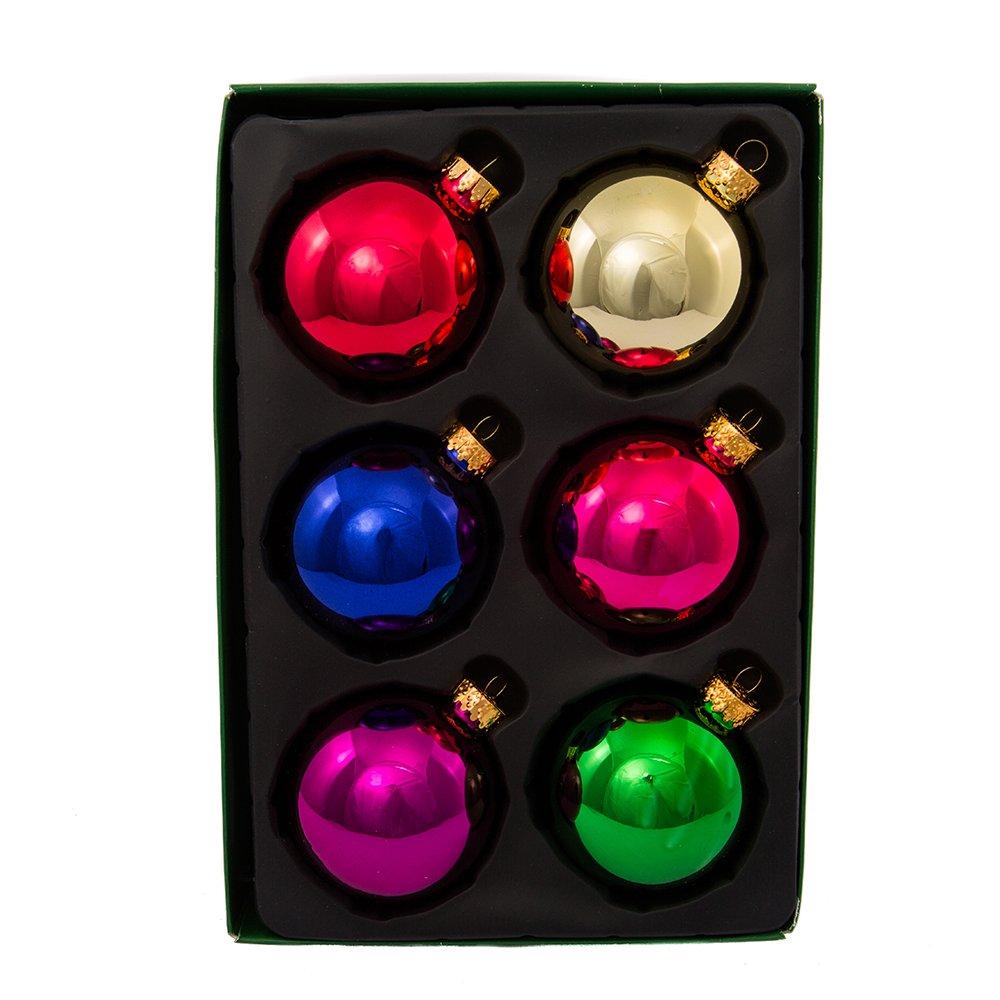 Kurt Adler Kurt Adler Hanging Glass Ball Ornaments, Multicolored, 65mm, 6-Piece Set