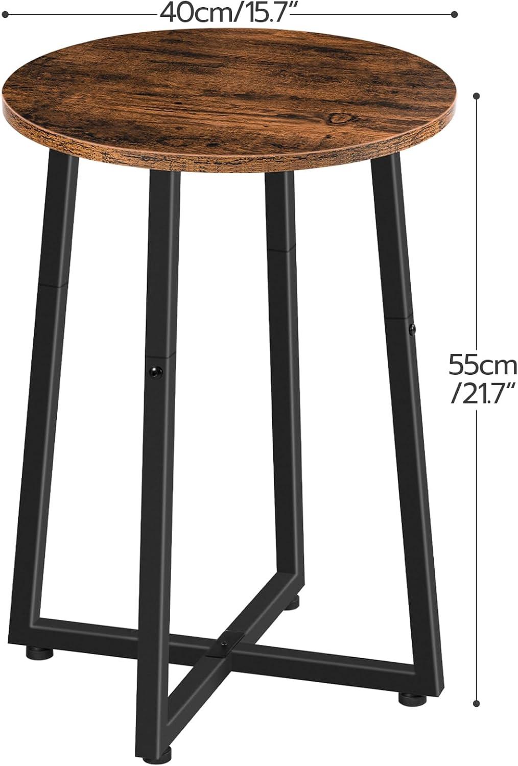 Rustic Brown Round Side Table with Black Metal Frame