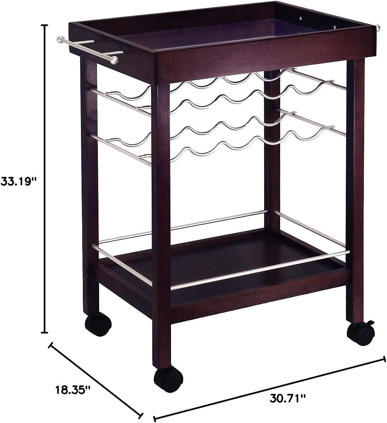 Johnnie Bar Cart Dark Espresso - Winsome: Hardwood Beverage Trolley with Wine Storage, 30 Day Limited Warranty