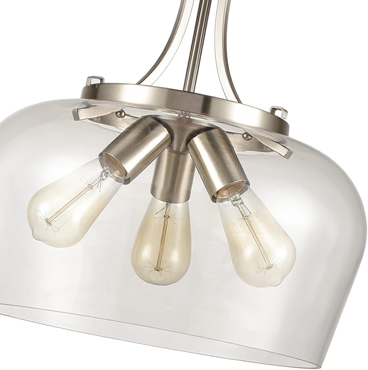 Modern Brushed Nickel 3-Light Clear Glass Pendant Light