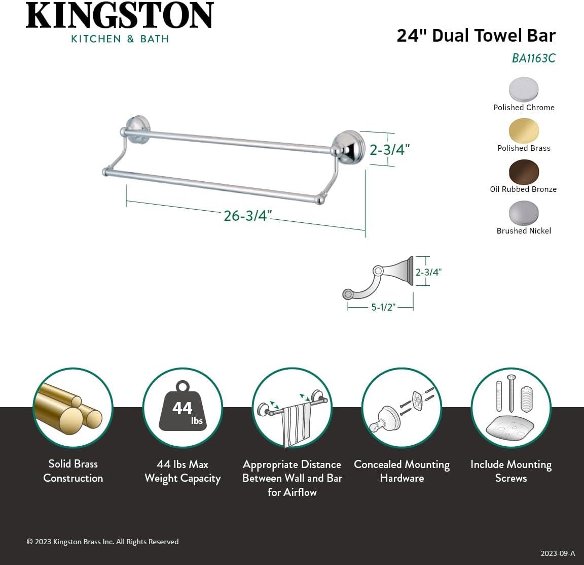 Chrome 24-Inch Dual Wall Mounted Towel Bar