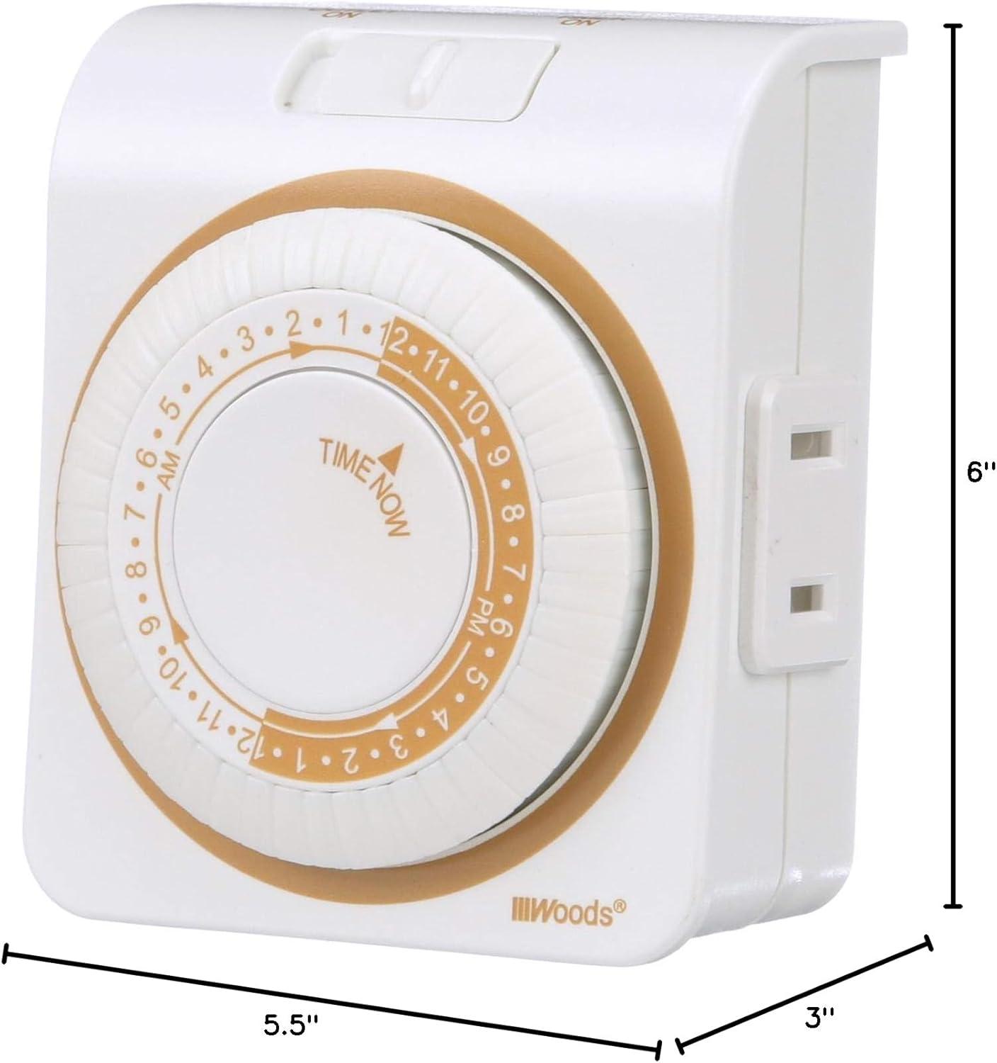 Woods 2-Conductor Indoor Mechanical 24-Hour Lamp Timer, White, 50000