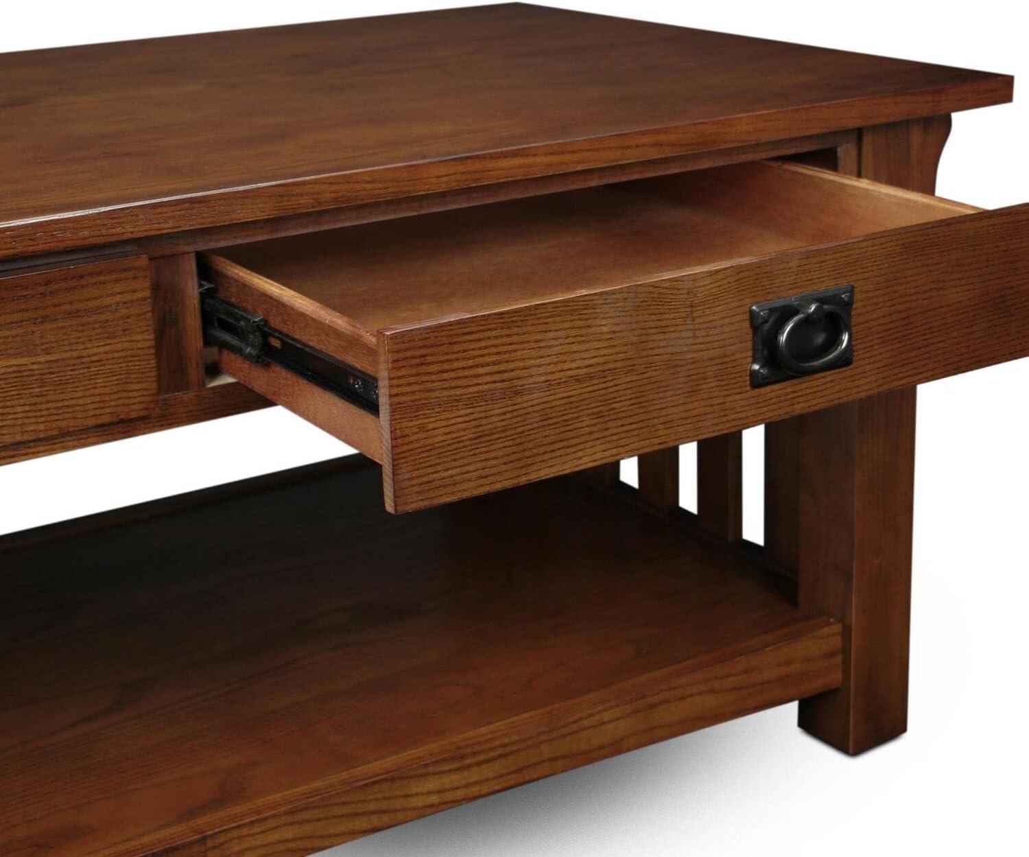 Mission Coffee Table With Drawers And Shelf - Medium Oak - Leick Home