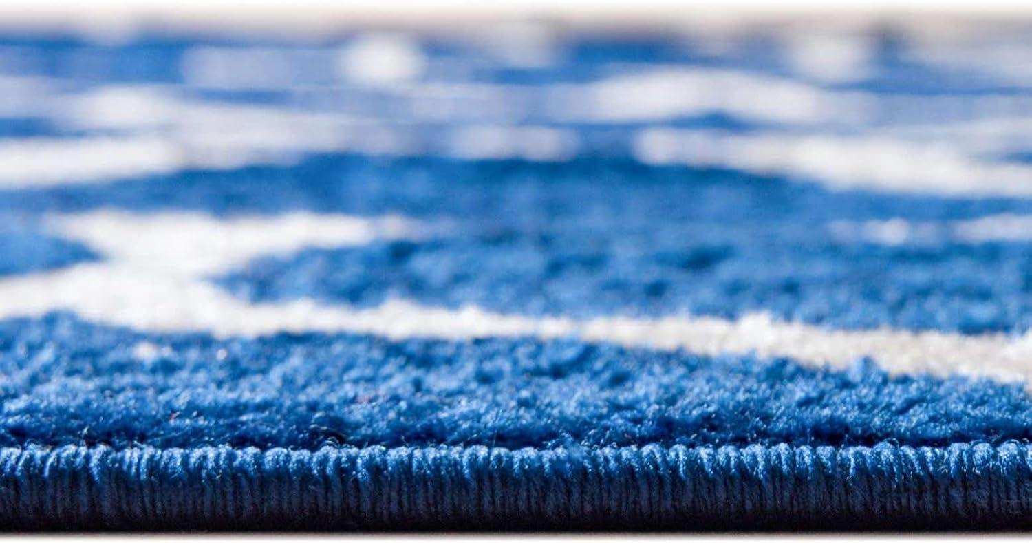 Unique Loom 5' 0 x 5' 0 Trellis Frieze Rounded Navy Blue Area Rug