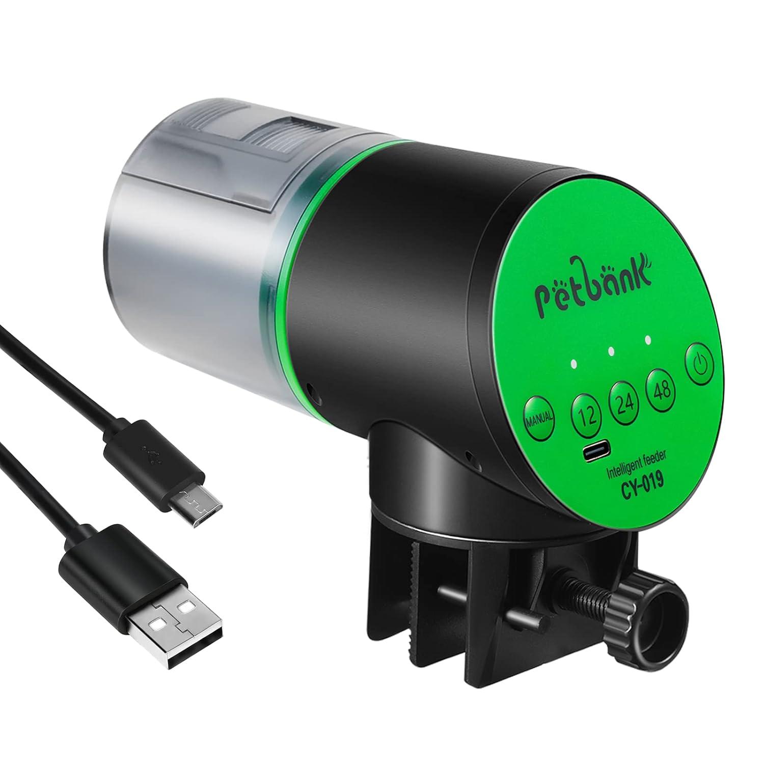 Petbank Automatic Fish Feeder for Aquarium, Auto Fish Food Dispenser with Timer, USB Charging, Green