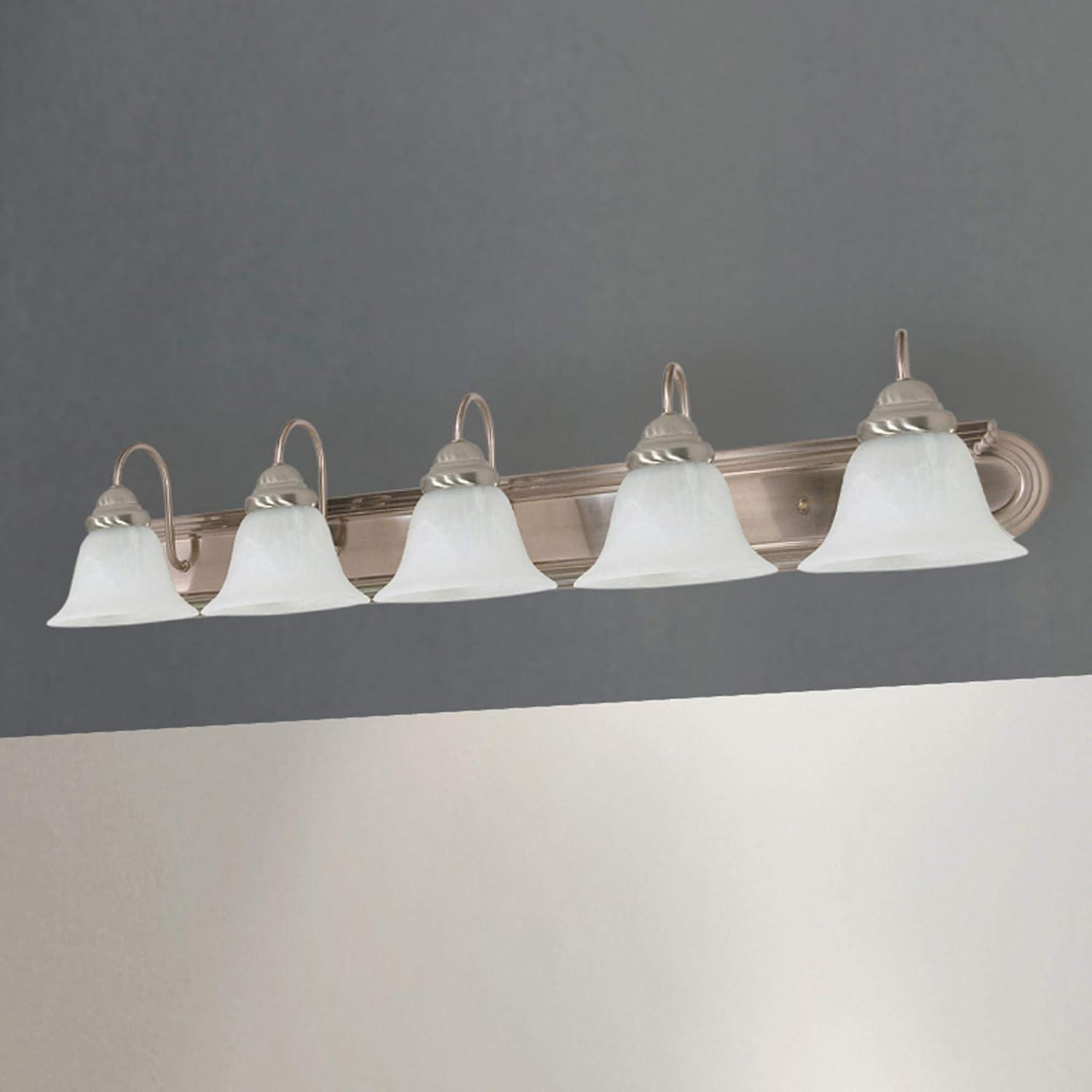 Brushed Nickel 36" 5-Light Vanity Fixture with Alabaster Glass