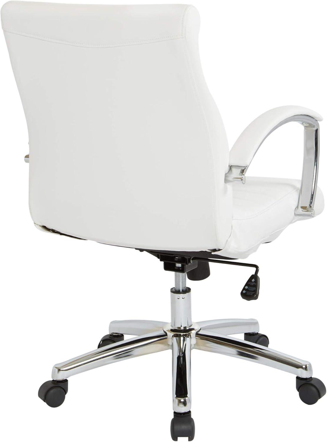 Office Star Products Executive Low Back Faux Leather Chair with Chrome Arms and Base - single White