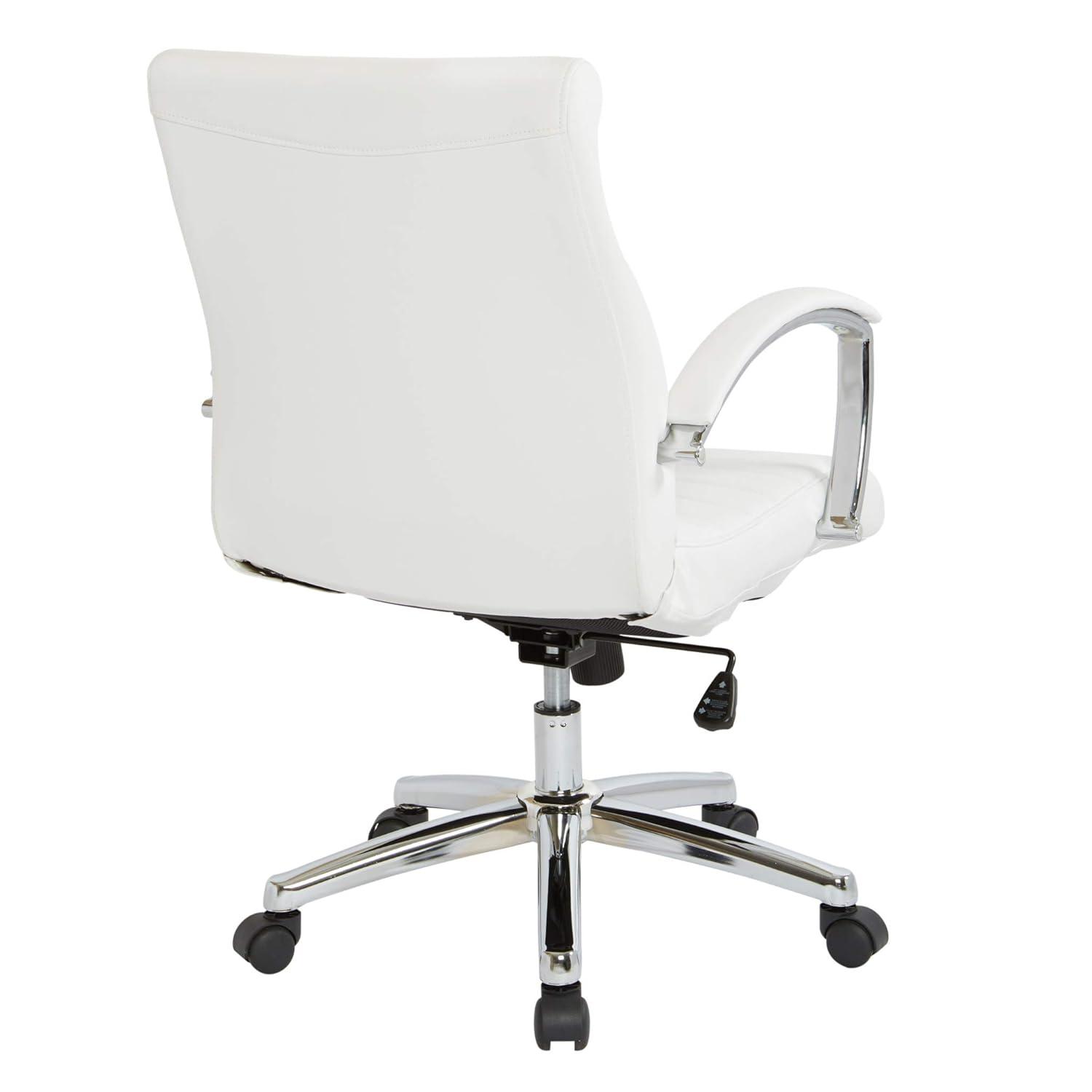 Office Star Products Executive Low Back Faux Leather Chair with Chrome Arms and Base - single White