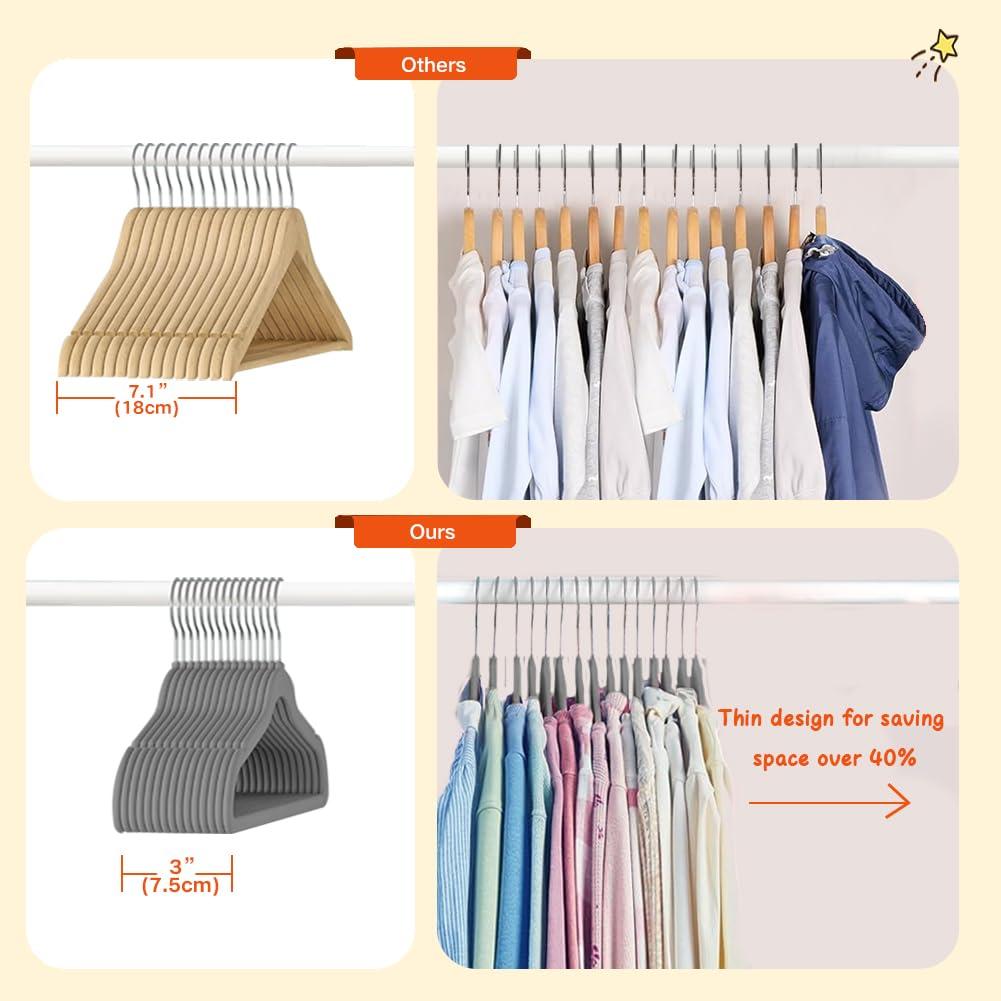 Juvale 50 Pack Pink Velvet Baby Clothes Hangers for Closet Storage, Children's Nursery, Kid's Closet, Slip-Resistant, 11 In