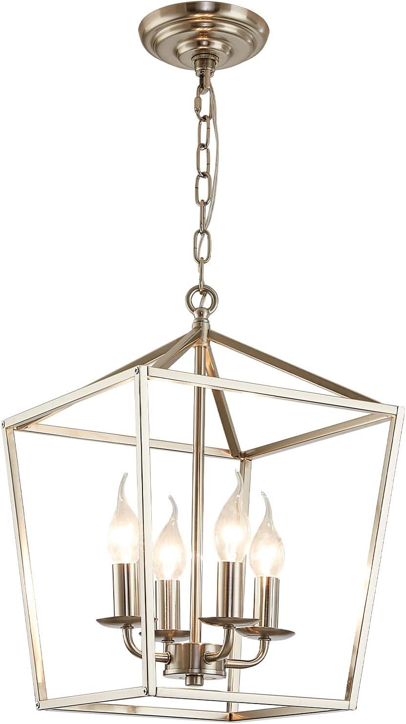 Brushed Nickel 4-Light Geometric Lantern Pendant Chandelier